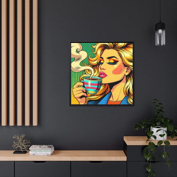 88302-124.jpg Girl Drinking Coffee in Pop Art Framed Canvas