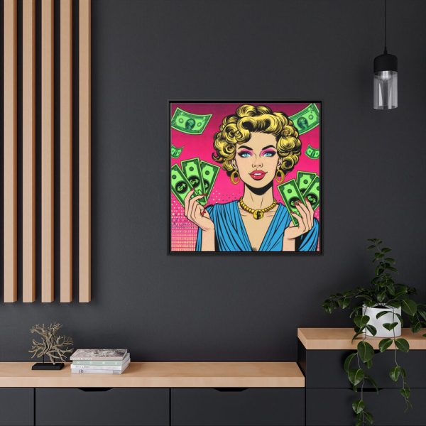 Girl With Money Framed Canvas