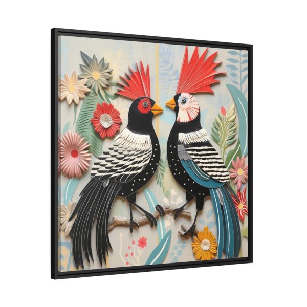 Textured Illustration of Two Tropical Birds Framed Canvas