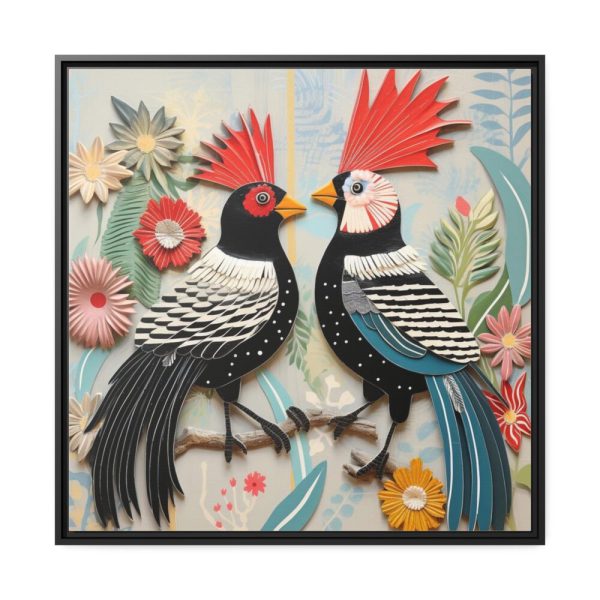 Textured Illustration of Two Tropical Birds Framed Canvas