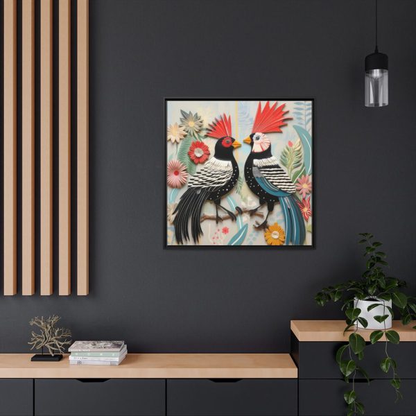 Textured Illustration of Two Tropical Birds Framed Canvas
