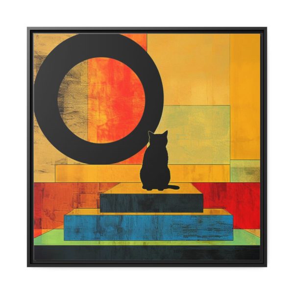 88302-291.jpg Black Cat Sitting on Squares Framed Canvas