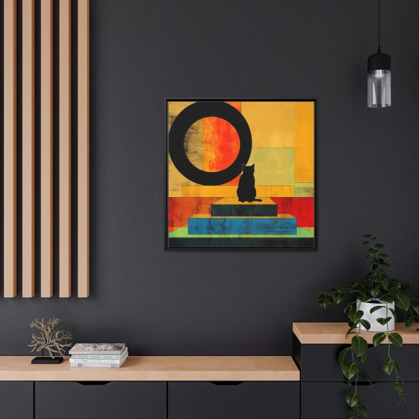 88302-294.jpg Black Cat Sitting on Squares Framed Canvas