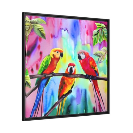 Three Red Parrot Tropical Birds Framed Canvas