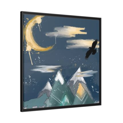 Mountains With a Silhouette Wolf Boho Style Framed Canvas