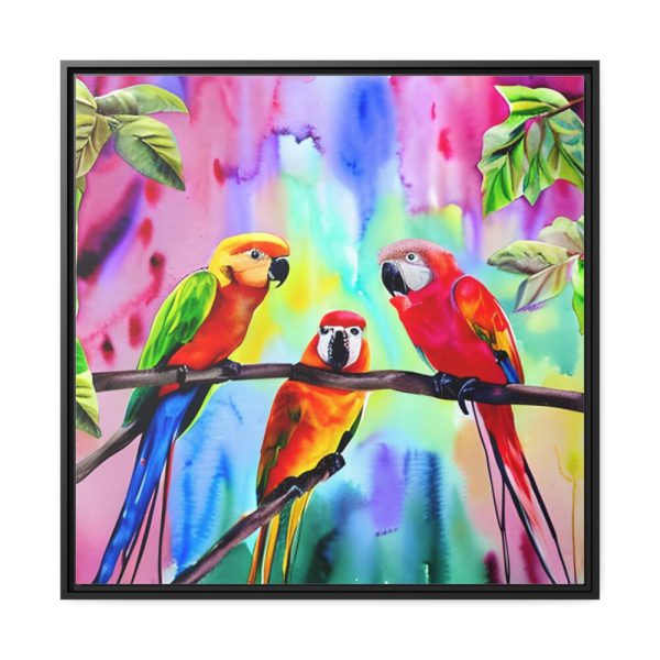 Three Red Parrot Tropical Birds Framed Canvas