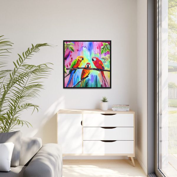 Three Red Parrot Tropical Birds Framed Canvas