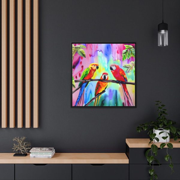 Three Red Parrot Tropical Birds Framed Canvas