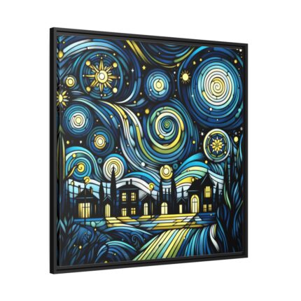 Whimsical and Vibrant Nighttime Landscape Framed Canvas