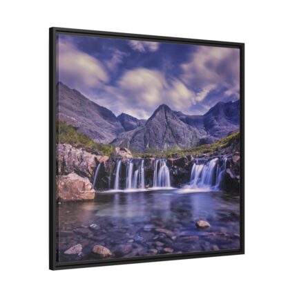Waterfall, Mountains, Clouds, River, Plants Framed Canvas