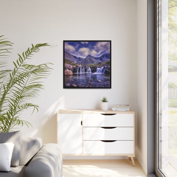 88302-53.jpg Waterfall, Mountains, Clouds, River, Plants Framed Canvas
