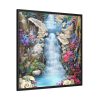 Waterfall With Rocks and Flowers Framed Canvas