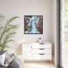 Waterfall With Rocks and Flowers Framed Canvas