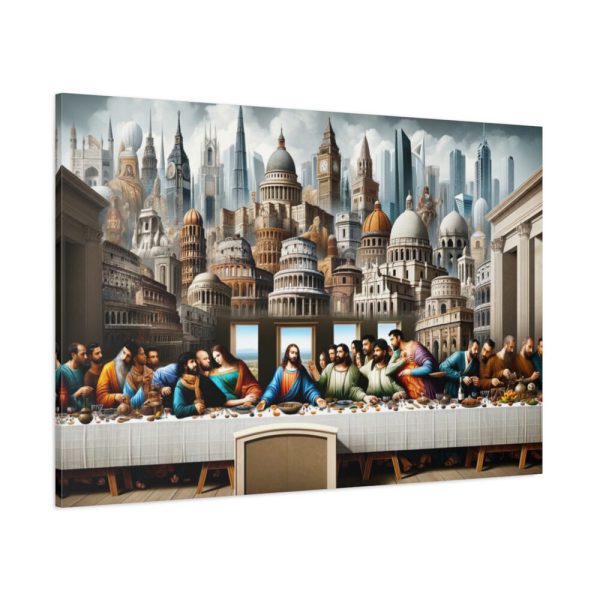 Modern Adaptation of Leonardo da Vinci's 'The Last Supper' With Iconic Architectural Wonders Standard Canvas