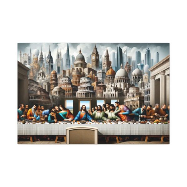 Modern Adaptation of Leonardo da Vinci's 'The Last Supper' With Iconic Architectural Wonders Standard Canvas