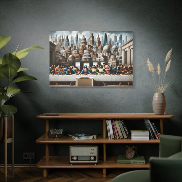 Modern Adaptation of Leonardo da Vinci's 'The Last Supper' With Iconic Architectural Wonders Standard Canvas