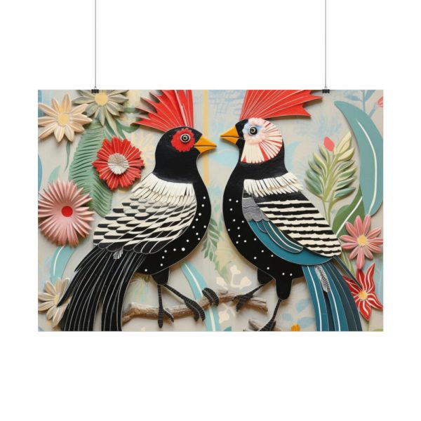 Textured Illustration of Two Tropical Birds Poster