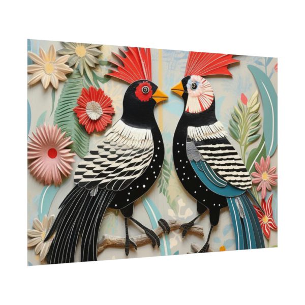 Textured Illustration of Two Tropical Birds Poster