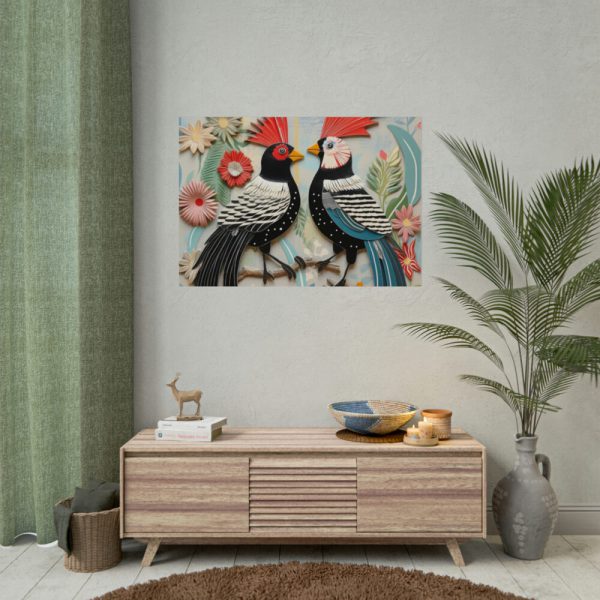 Textured Illustration of Two Tropical Birds Poster