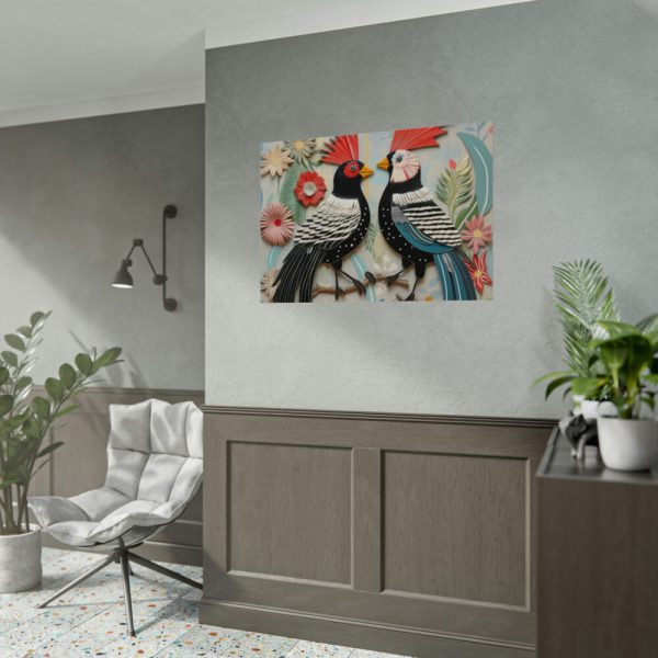 Textured Illustration of Two Tropical Birds Poster