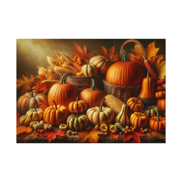 92408-130.jpg Assortment of Pumpkins, Gourds, and Autumn Leaves Poster