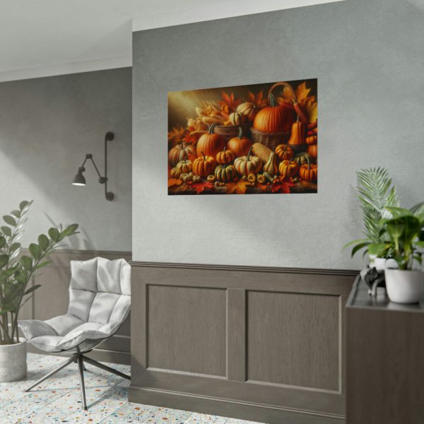 92408-134.jpg Assortment of Pumpkins, Gourds, and Autumn Leaves Poster