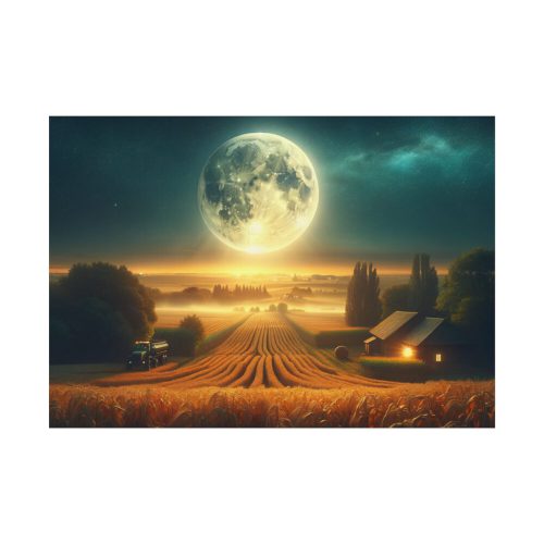 Harvest Moon Illuminating a Bountiful Harvest Field Poster