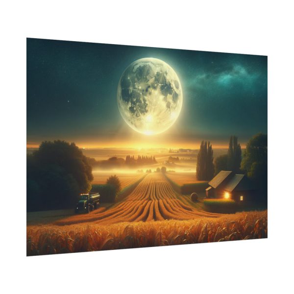 Harvest Moon Illuminating a Bountiful Harvest Field Poster