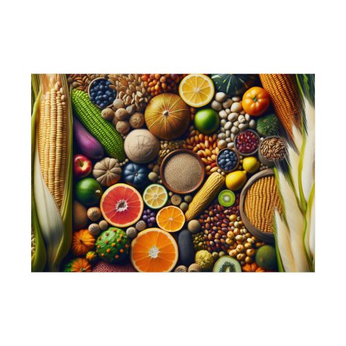 Macro Image Showcasing Detail of Fruits Grains and Vegetables Poster