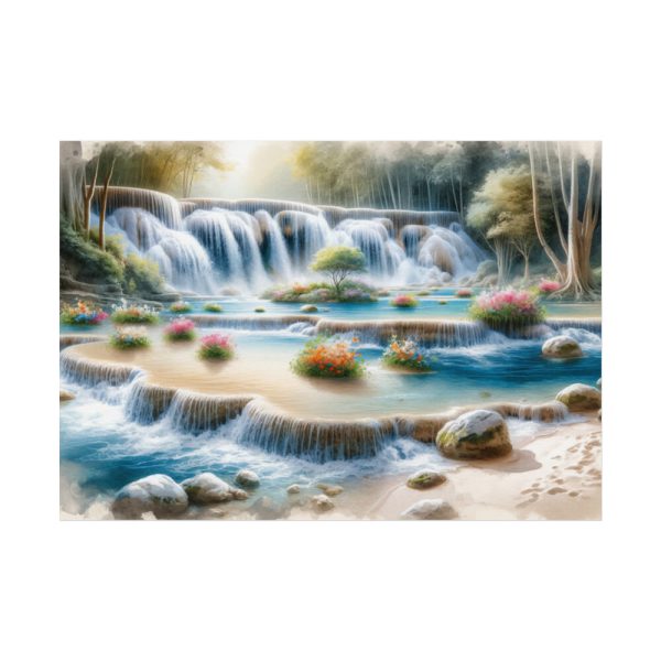 Watercolor-Style Painting of Waterfall Poster