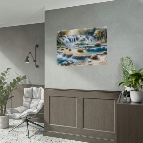 Watercolor-Style Painting of Waterfall Poster