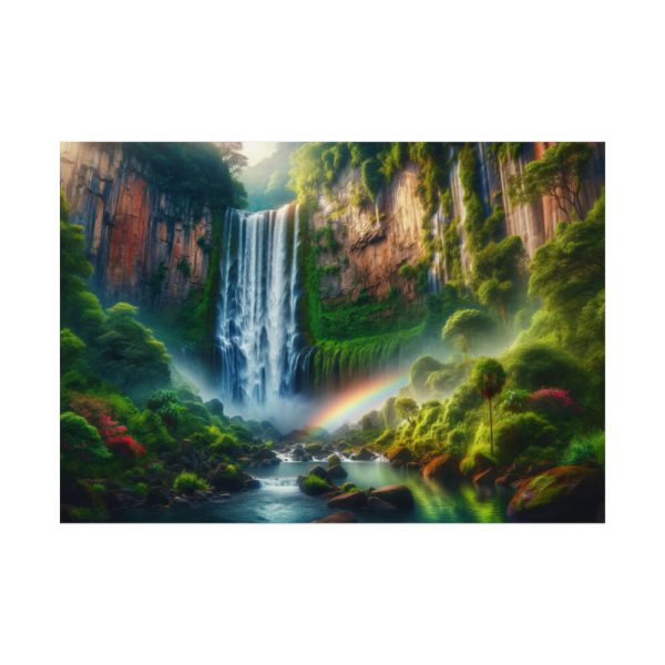 Waterfall Cascading Down Into Serene Pool Poster