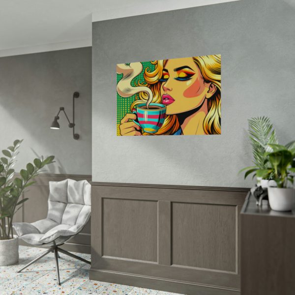 Girl Drinking Coffee in Pop Art Poster
