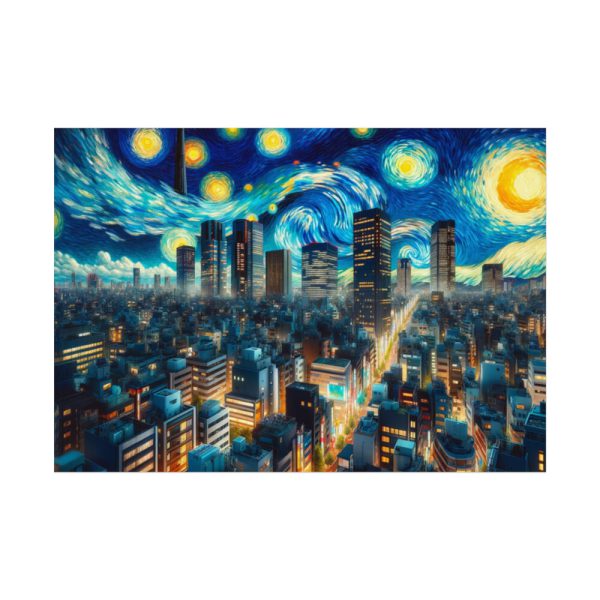 Tokyo With a Swirling Star-Filled Sky Poster