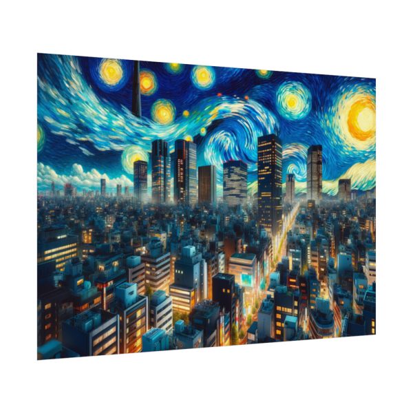 Tokyo With a Swirling Star-Filled Sky Poster