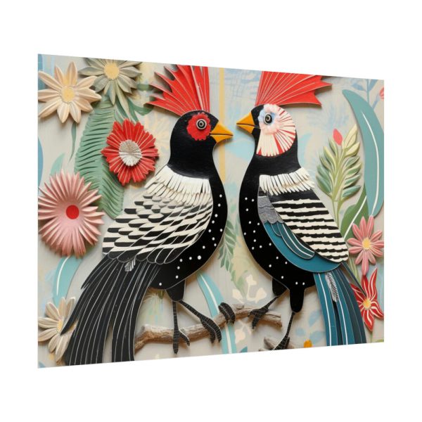 Textured Illustration of Two Tropical Birds Poster