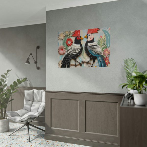 Textured Illustration of Two Tropical Birds Poster