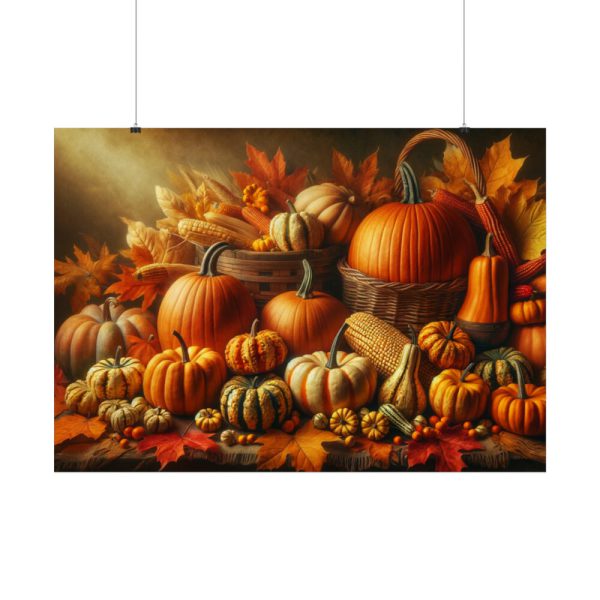 92409-131.jpg Assortment of Pumpkins, Gourds, and Autumn Leaves Poster