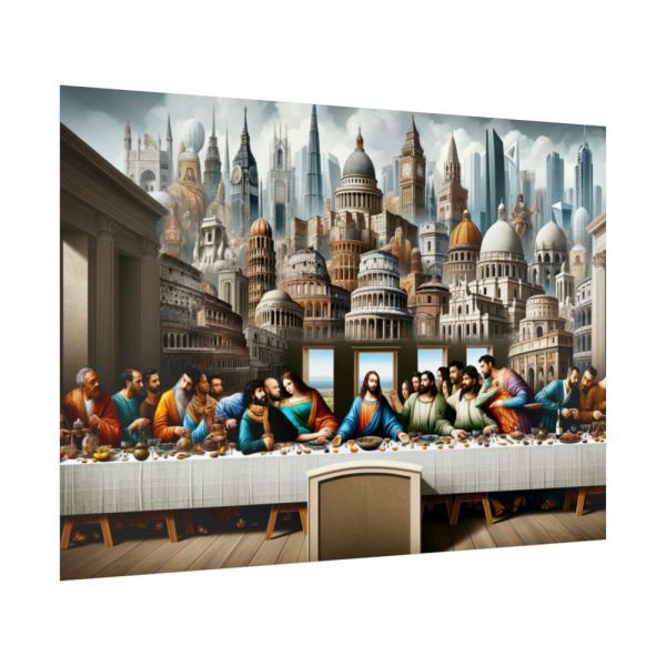 92409-157.jpg Modern Adaptation of Leonardo da Vinci's 'The Last Supper' With Iconic Architectural Wonders Poster