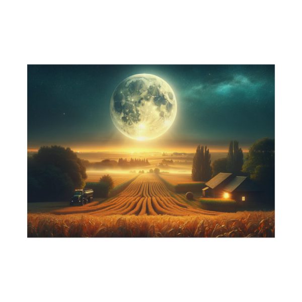 Harvest Moon Illuminating a Bountiful Harvest Field Poster