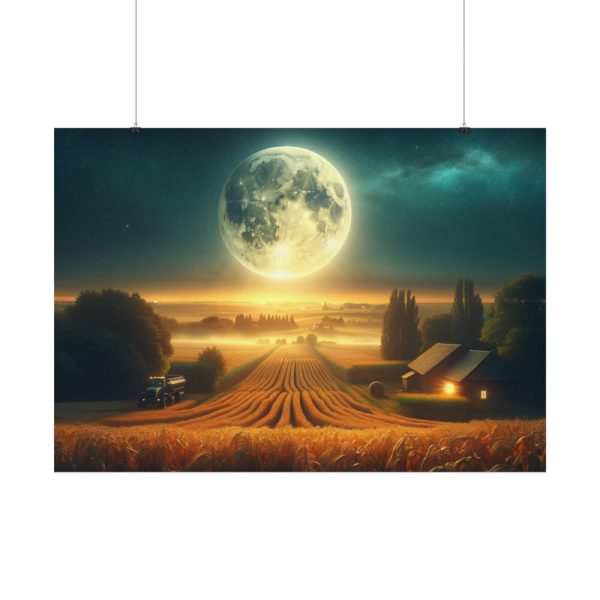 Harvest Moon Illuminating a Bountiful Harvest Field Poster