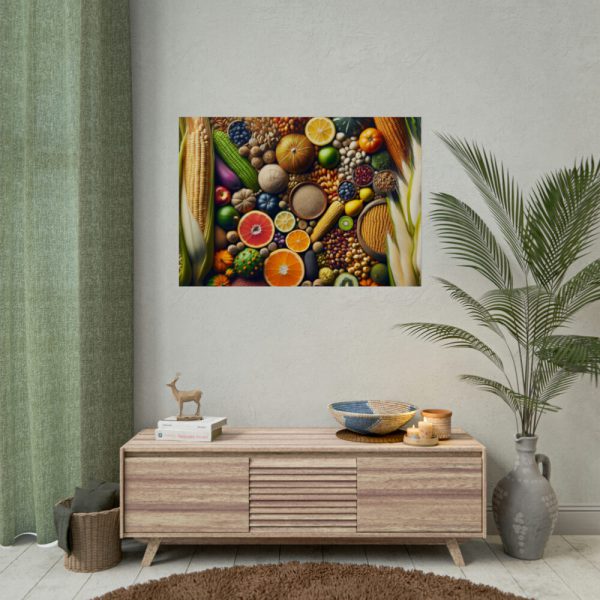 92409-303.jpg Macro Image Showcasing Detail of Fruits Grains and Vegetables Poster