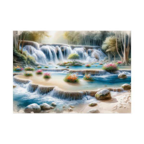 Watercolor-Style Painting of Waterfall Poster