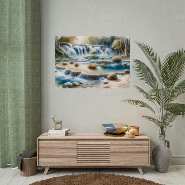 Watercolor-Style Painting of Waterfall Poster