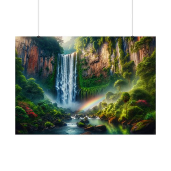 Waterfall Cascading Down Into Serene Pool Poster