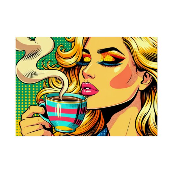 Girl Drinking Coffee in Pop Art Poster