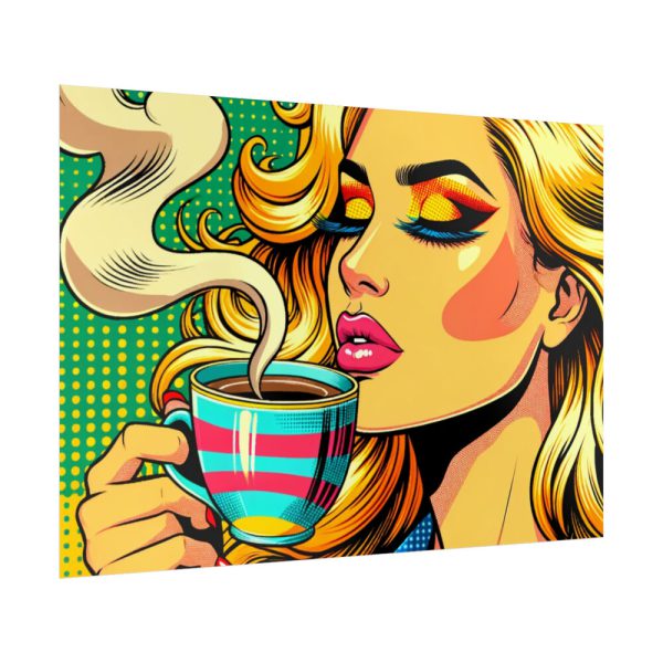 Girl Drinking Coffee in Pop Art Poster