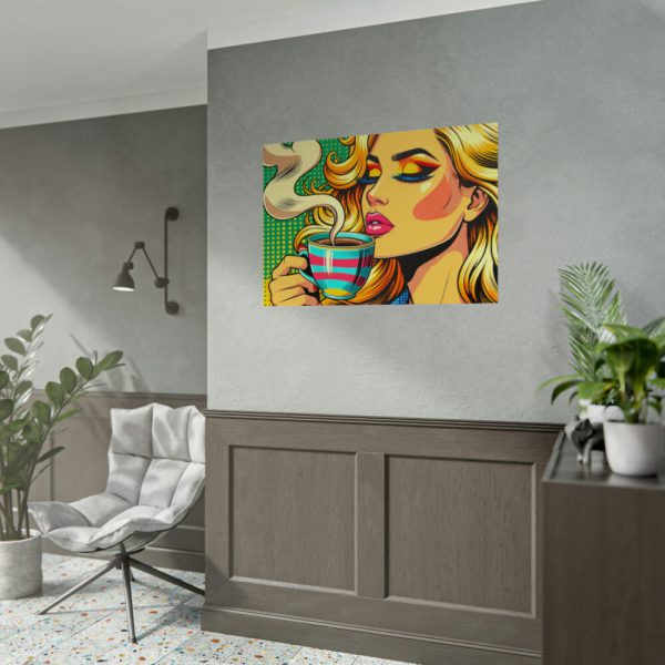 Girl Drinking Coffee in Pop Art Poster