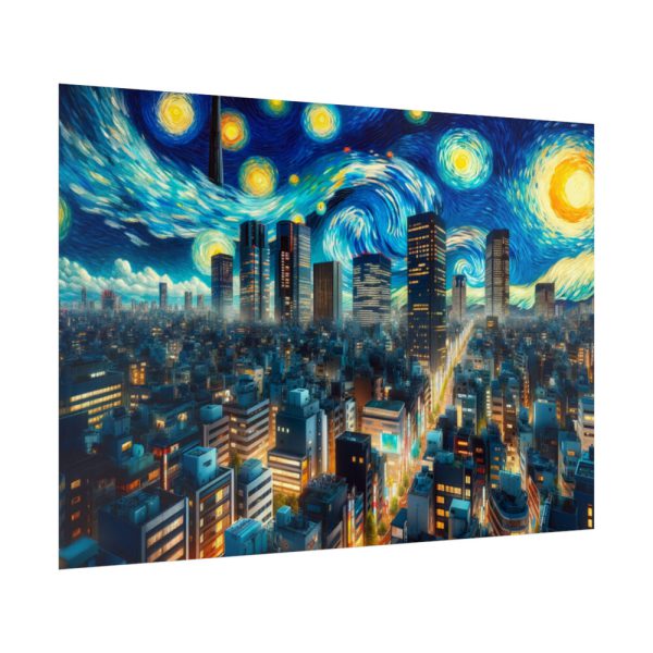Tokyo With a Swirling Star-Filled Sky Poster