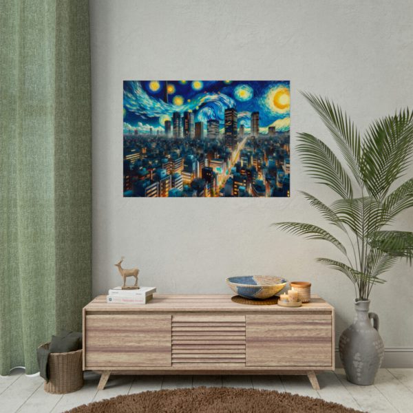 Tokyo With a Swirling Star-Filled Sky Poster